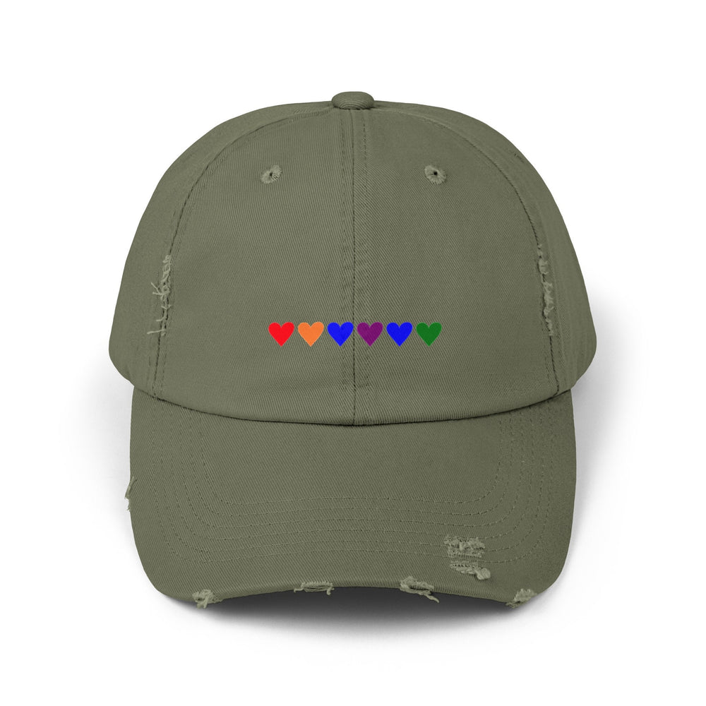 Rainbow Hearts LGBTQ Distressed Cap, Gay Pride Cap, Gay Rights, Equal Rights Cap, Queer gift, Pride Rainbow Hat, Pride Cap